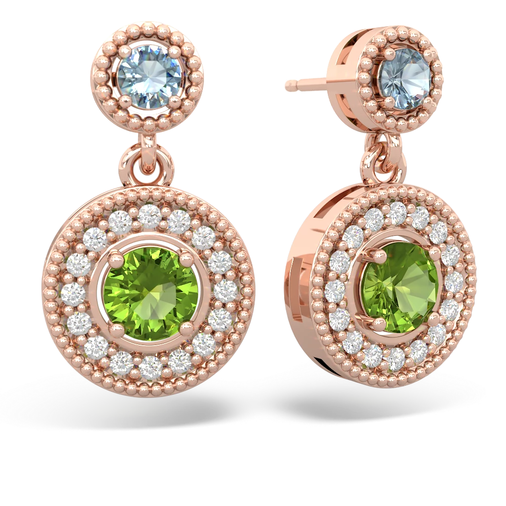 Aquamarine Halo Dangle 14K Rose Gold earrings E5319