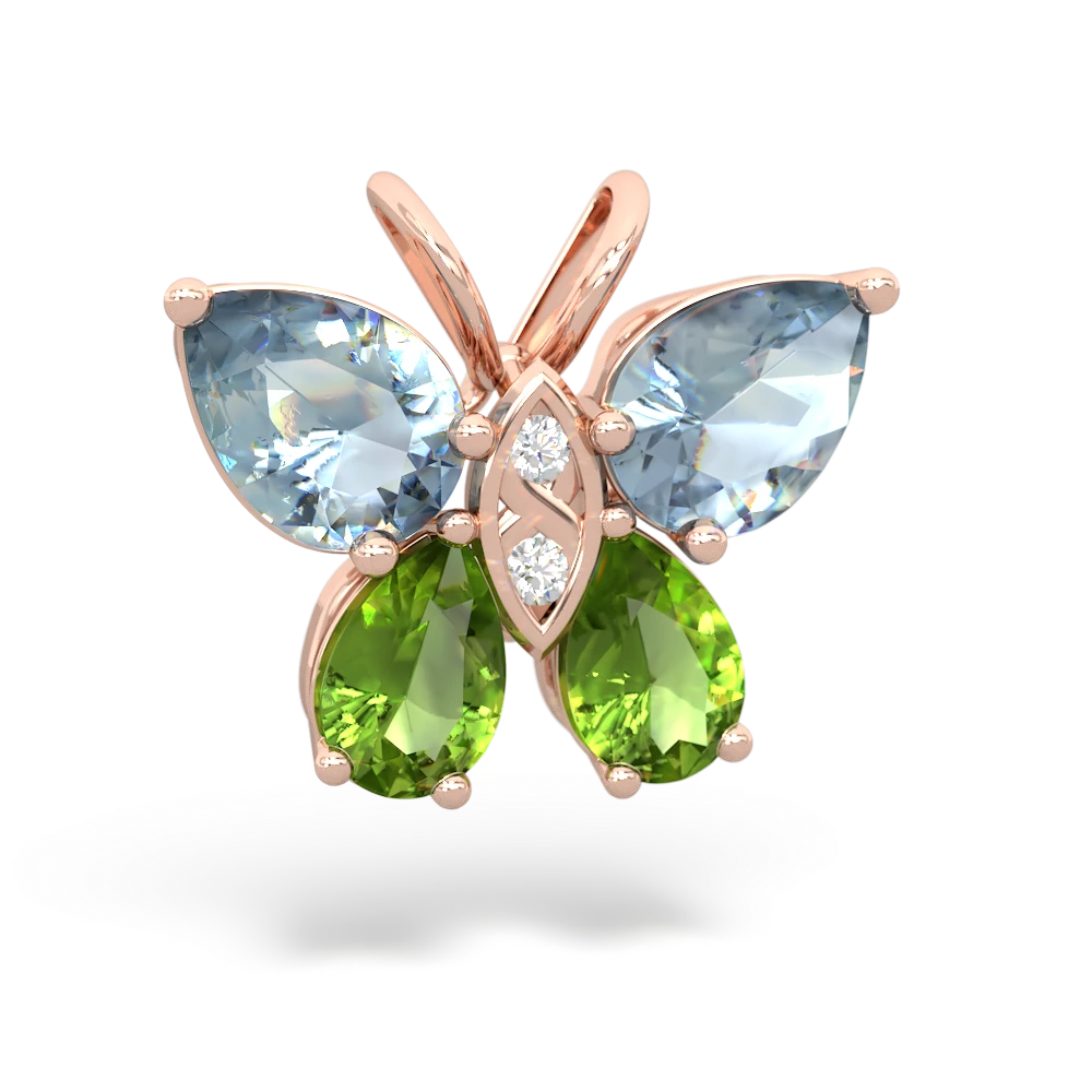 Aquamarine Butterfly 14K Rose Gold pendant P2215