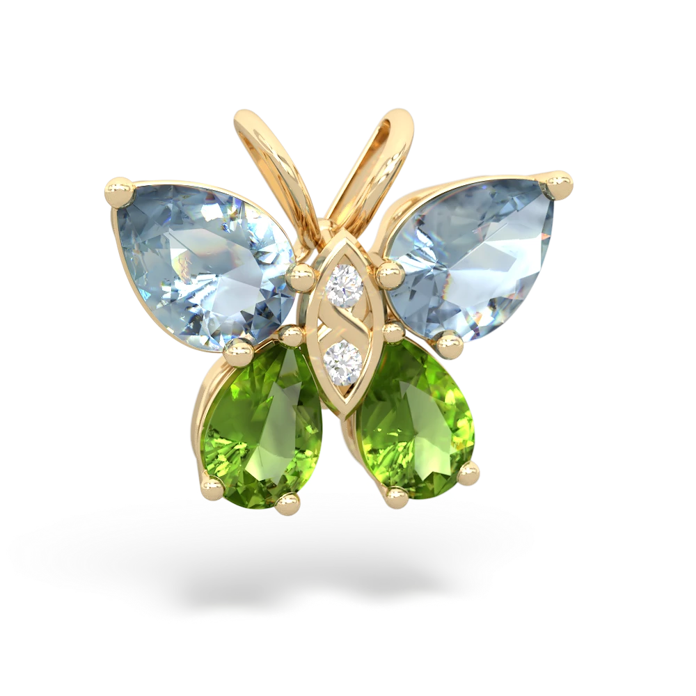 Aquamarine Butterfly 14K Yellow Gold pendant P2215