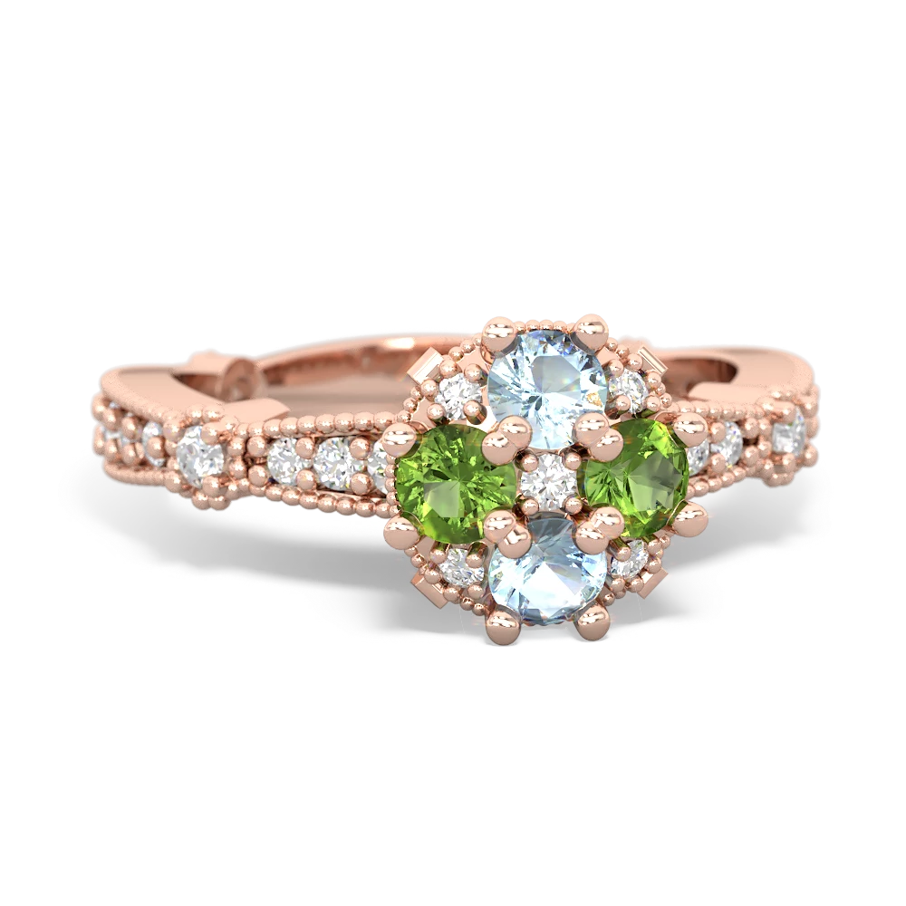 Aquamarine Sparkling Tiara Cluster 14K Rose Gold ring R26293RD