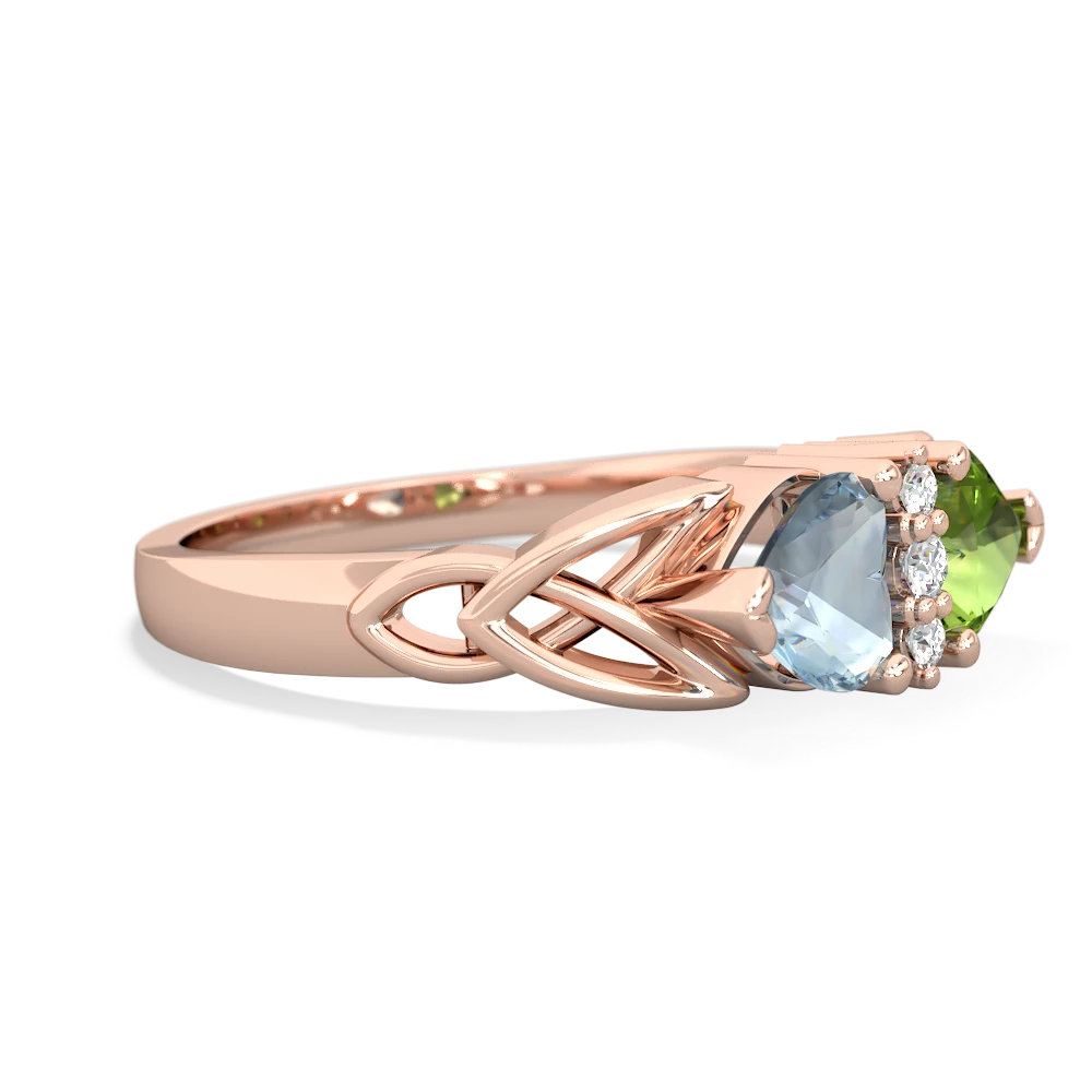 Aquamarine Celtic Knot Double Heart 14K Rose Gold ring R5040