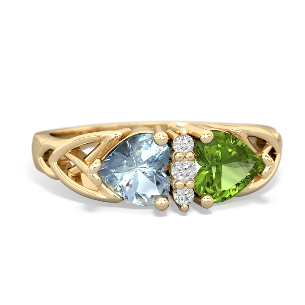 Aquamarine Celtic Knot Double Heart 14K Yellow Gold ring R5040