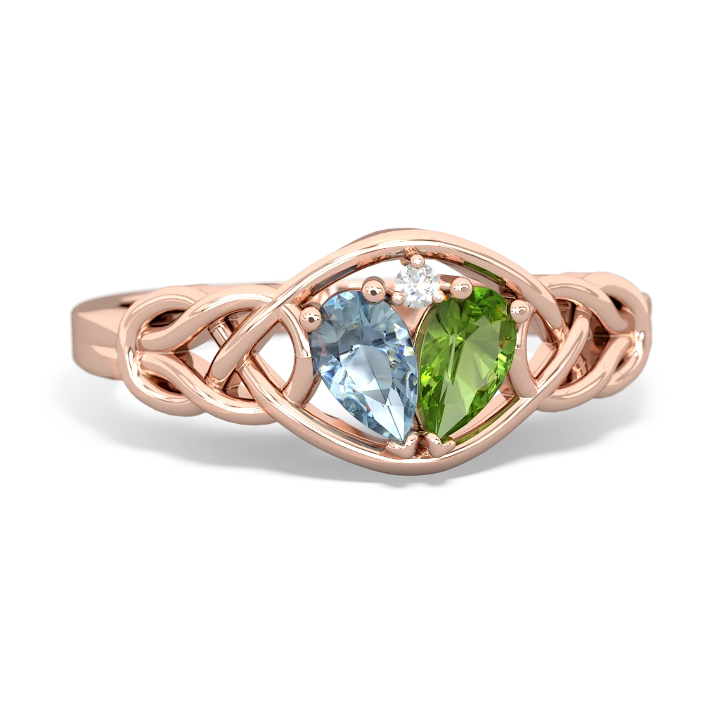 Aquamarine Celtic Love Knot 14K Rose Gold ring R5420