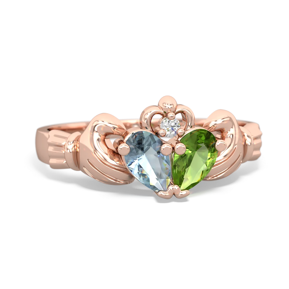 Aquamarine 'Our Heart' Claddagh 14K Rose Gold ring R2388