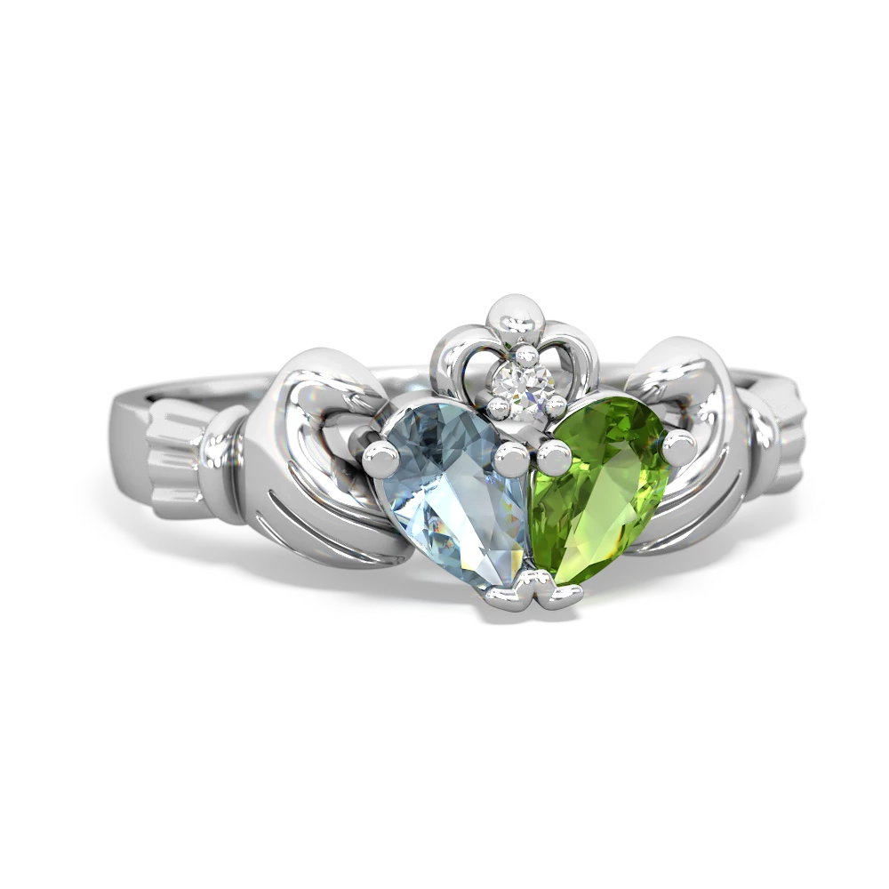 Aquamarine 'Our Heart' Claddagh 14K White Gold ring R2388