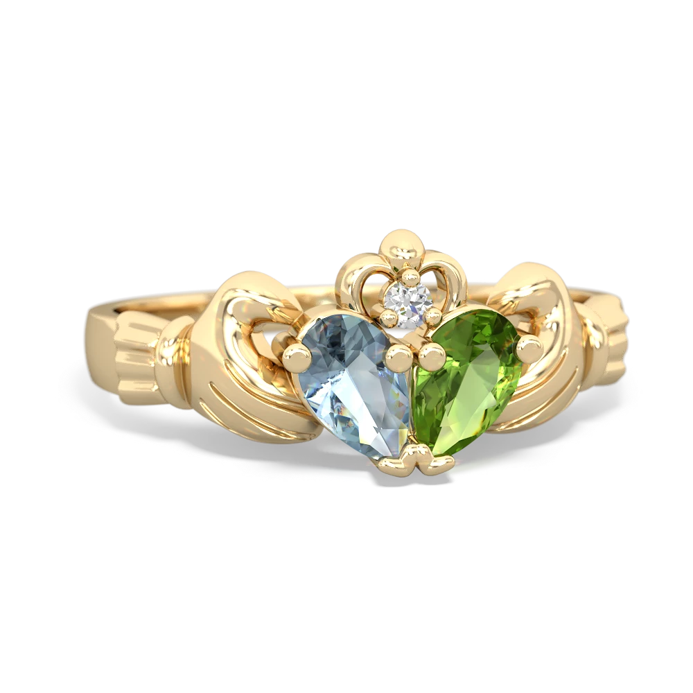 Aquamarine 'Our Heart' Claddagh 14K Yellow Gold ring R2388