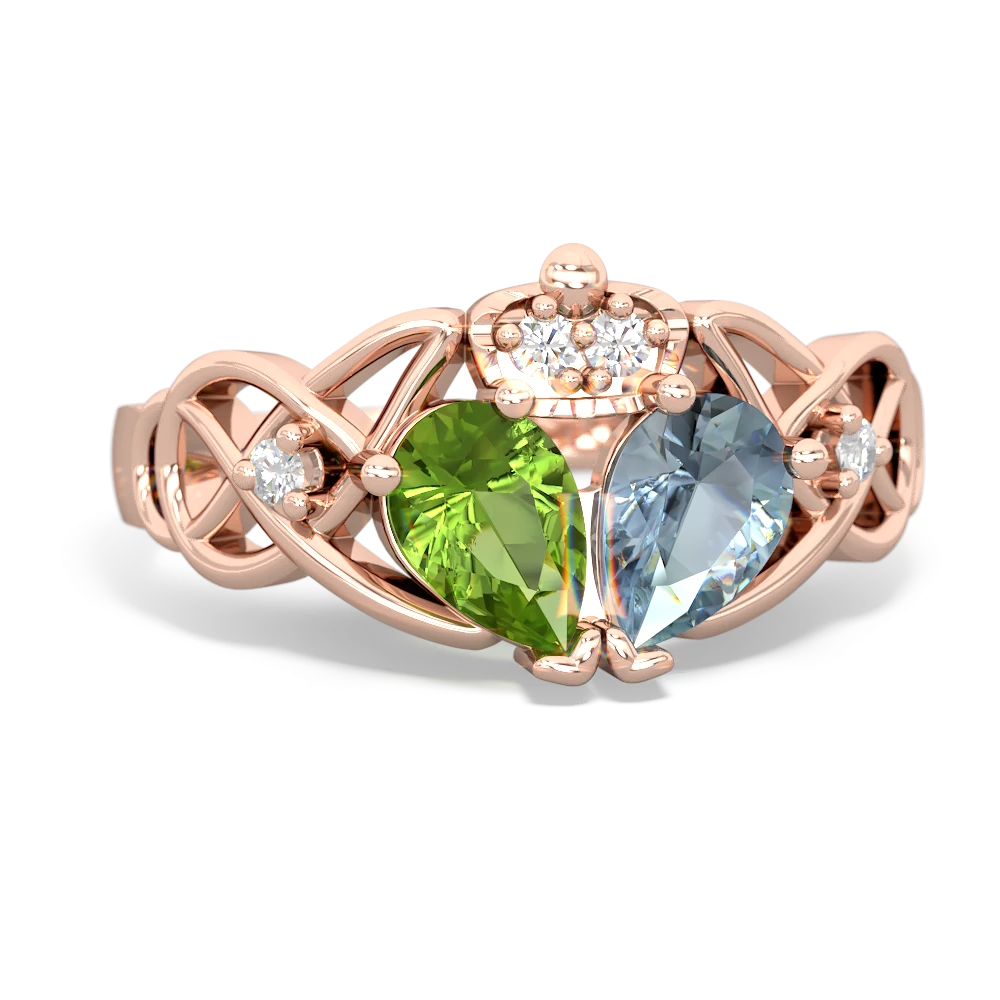 Aquamarine 'One Heart' Celtic Knot Claddagh 14K Rose Gold ring R5322