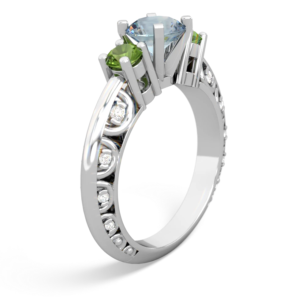 Aquamarine Art Deco Eternal Embrace Engagement 14K White Gold ring C2003