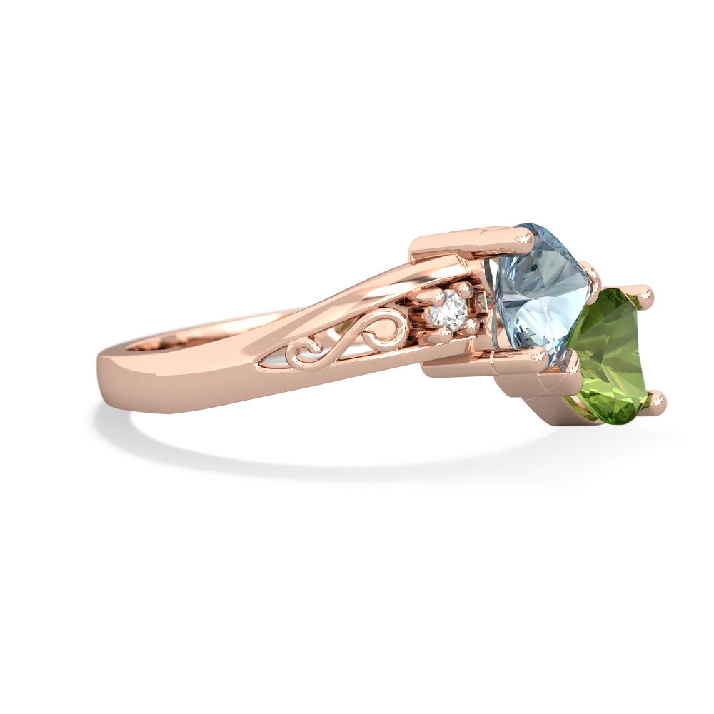 Aquamarine Snuggling Hearts 14K Rose Gold ring R2178