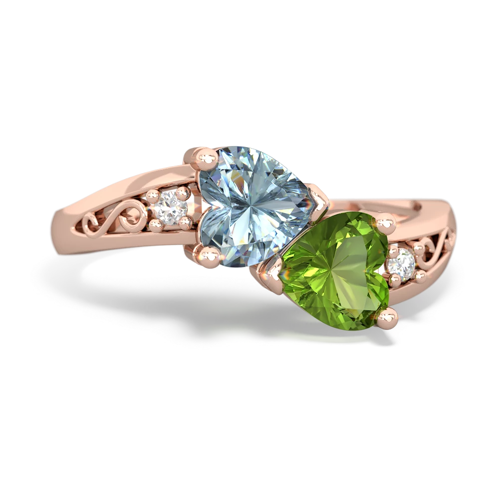 Aquamarine Snuggling Hearts 14K Rose Gold ring R2178