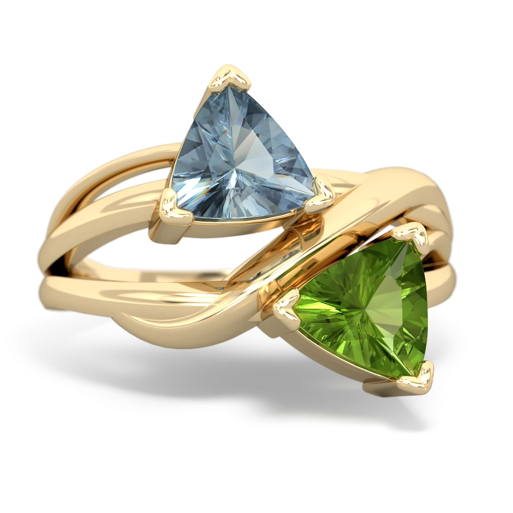 Aquamarine Split Band Swirl 14K Yellow Gold ring R2341