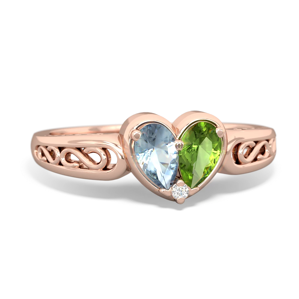 Aquamarine Filligree 'One Heart' 14K Rose Gold ring R5070