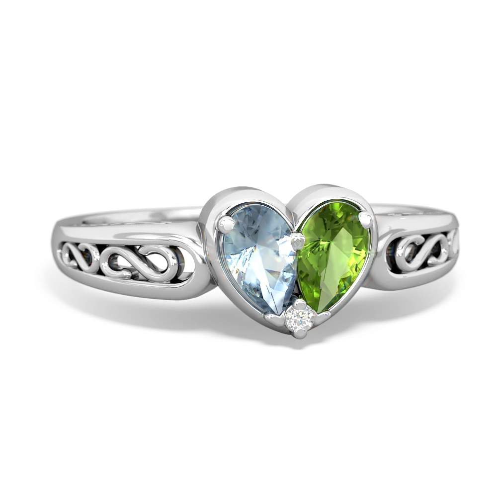 Aquamarine Filligree 'One Heart' 14K White Gold ring R5070