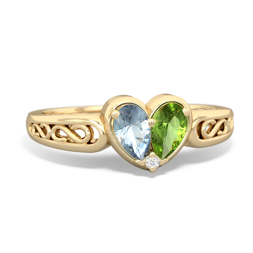 Aquamarine Filligree 'One Heart' 14K Yellow Gold ring R5070