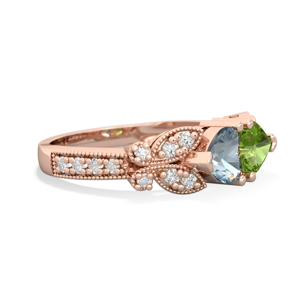 Aquamarine Diamond Butterflies 14K Rose Gold ring R5601