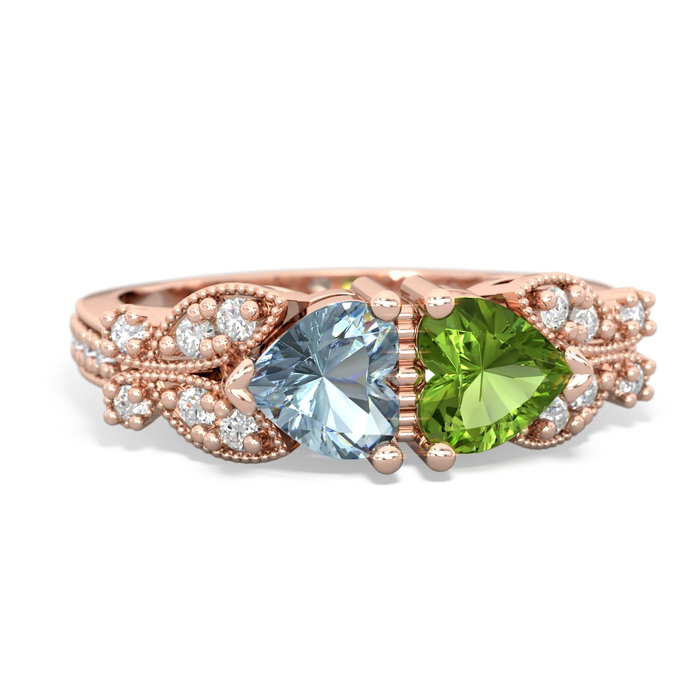 Aquamarine Diamond Butterflies 14K Rose Gold ring R5601