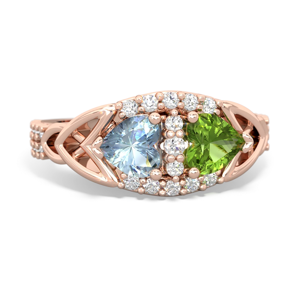 Aquamarine Sparkling Celtic Knot 14K Rose Gold ring R2645