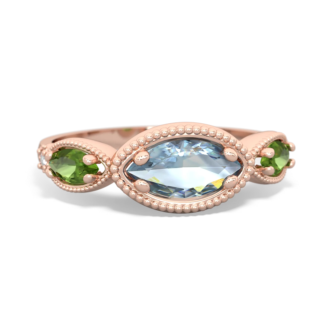 Aquamarine Milgrain Marquise 14K Rose Gold ring R5700