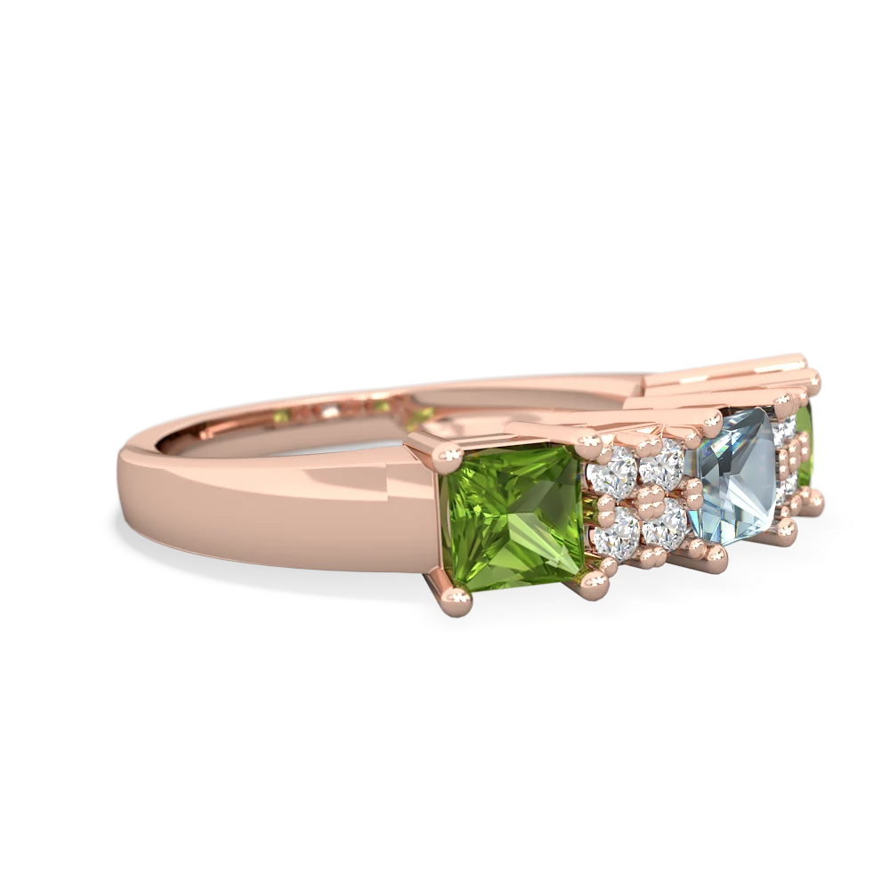 Aquamarine Three Stone Diamond Cluster 14K Rose Gold ring R2592