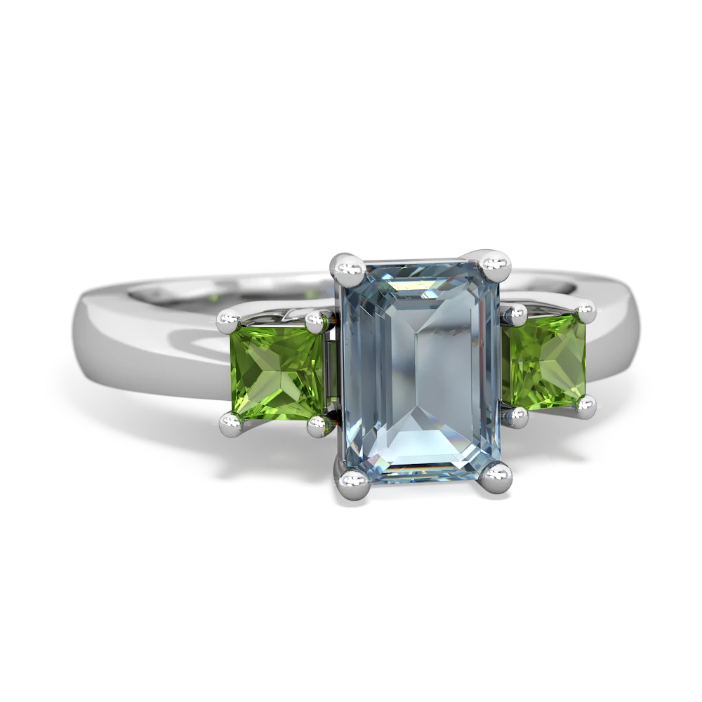 Aquamarine Three Stone Emerald-Cut Trellis 14K White Gold ring R4021