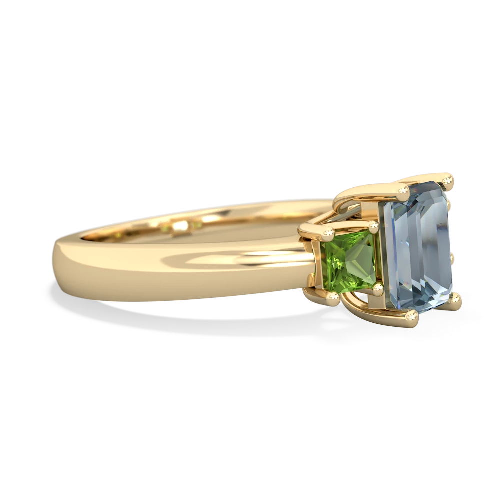 Aquamarine Three Stone Emerald-Cut Trellis 14K Yellow Gold ring R4021