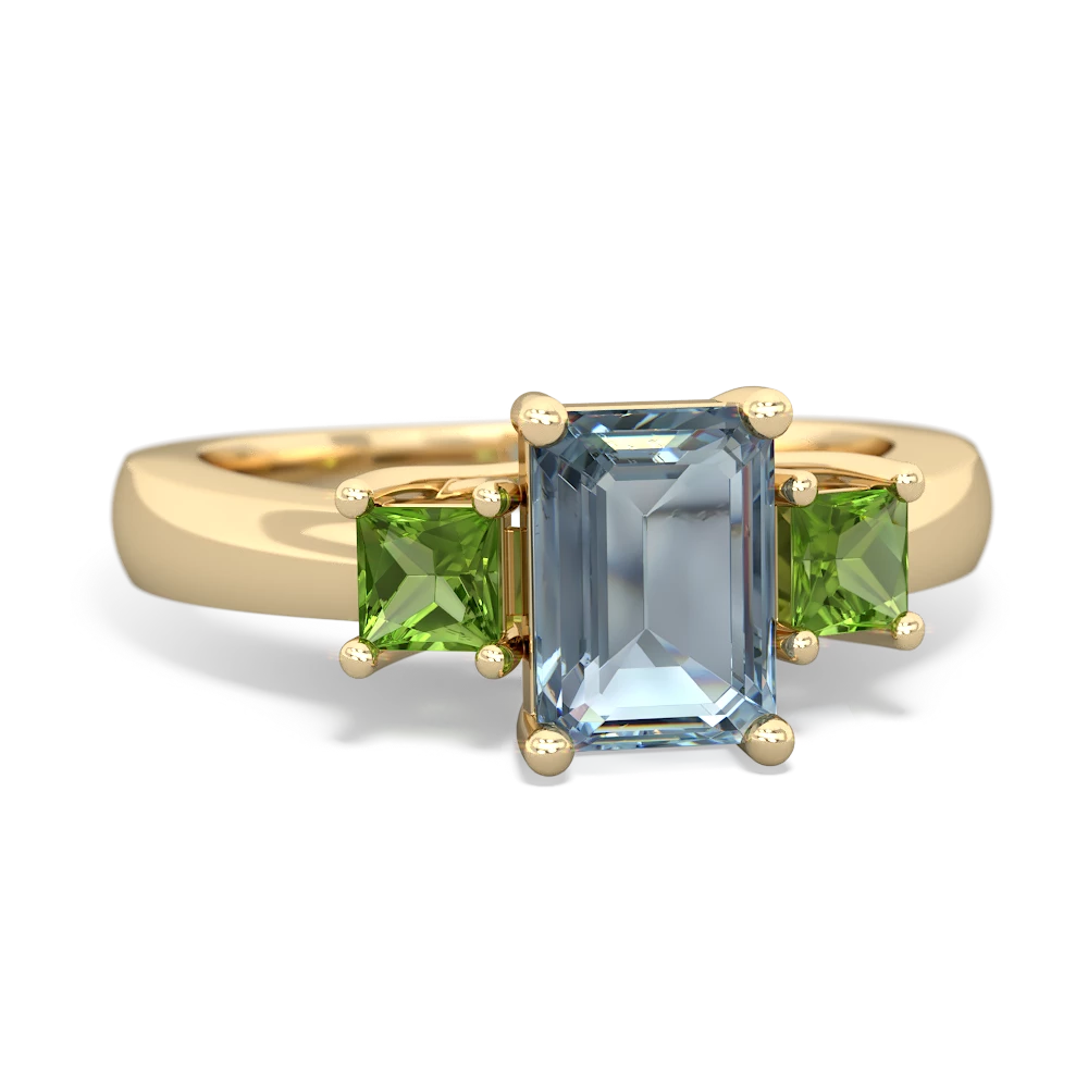 Aquamarine Three Stone Emerald-Cut Trellis 14K Yellow Gold ring R4021