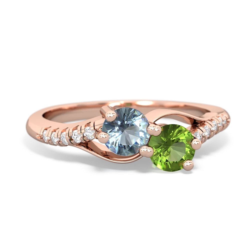 Aquamarine Infinity Pave Two Stone 14K Rose Gold ring R5285