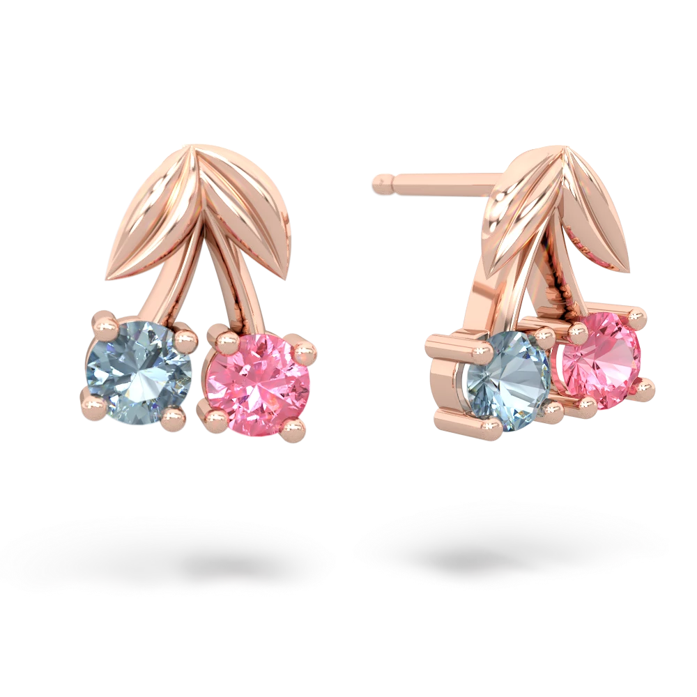 Aquamarine Sweet Cherries 14K Rose Gold earrings E7001