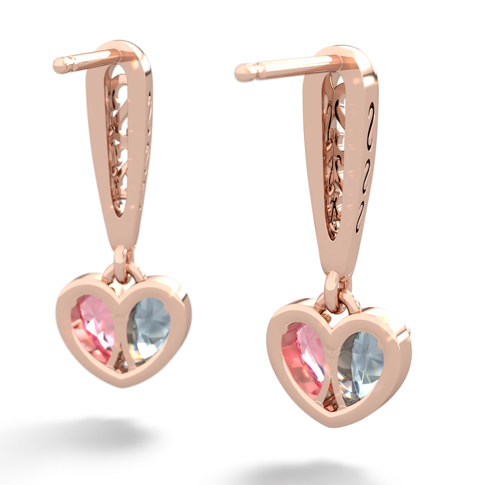 Aquamarine Filligree Heart 14K Rose Gold earrings E5070