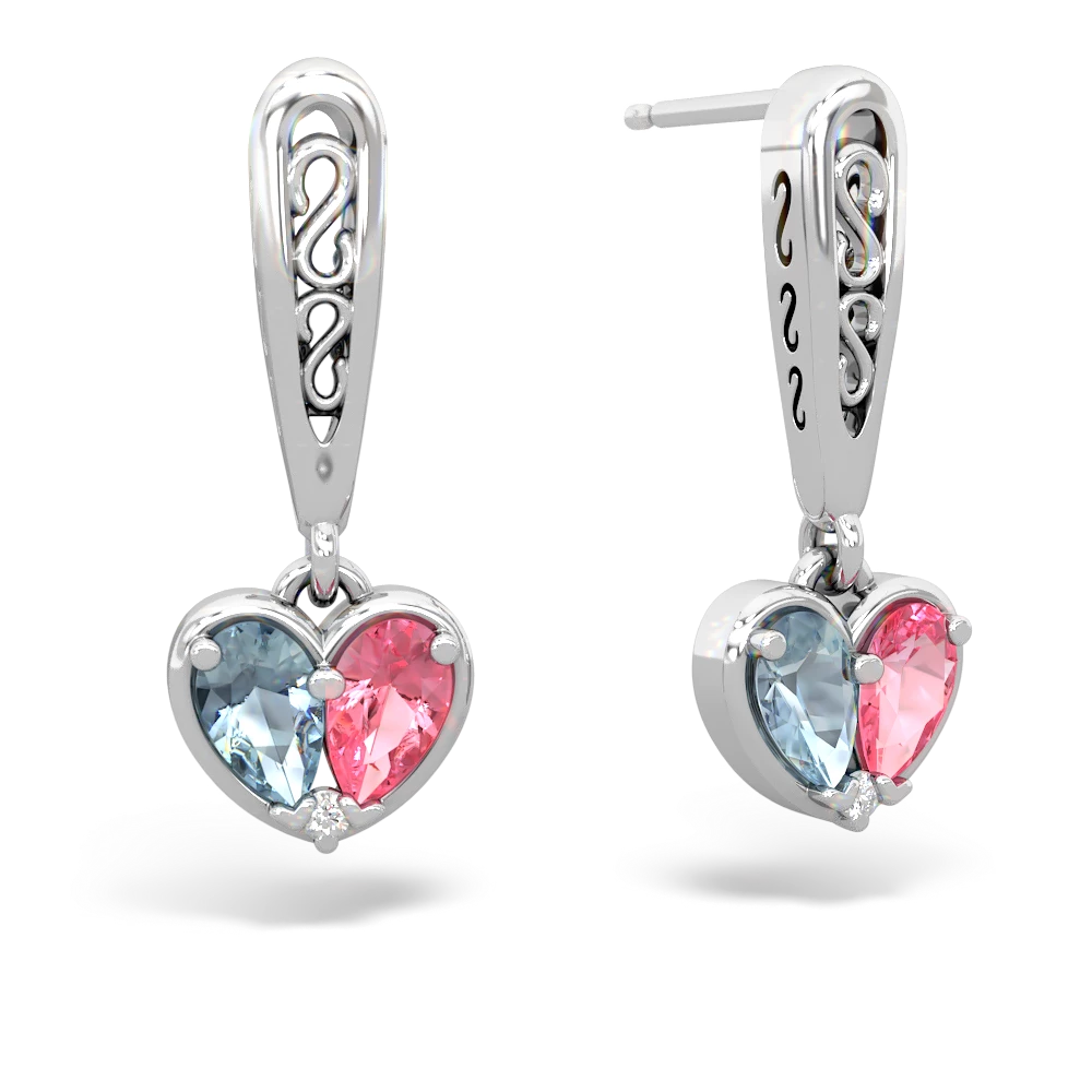 Aquamarine Filligree Heart 14K White Gold earrings E5070