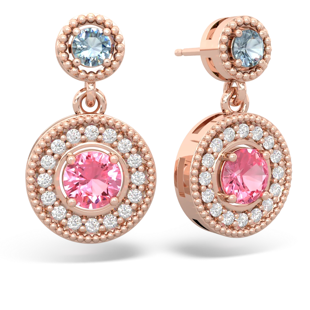 Aquamarine Halo Dangle 14K Rose Gold earrings E5319