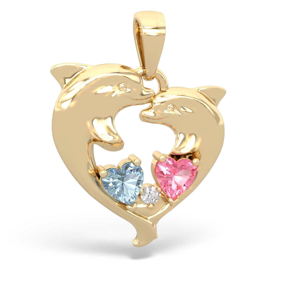 Aquamarine Dolphin Heart 14K Yellow Gold pendant P5820