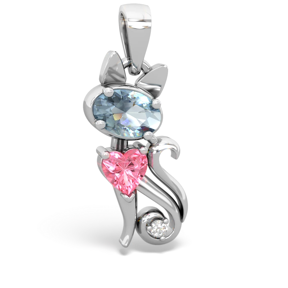 Aquamarine Kitten 14K White Gold pendant P5780