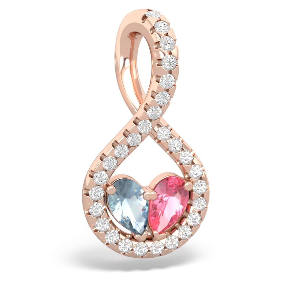 Aquamarine Pave Twist 'One Heart' 14K Rose Gold pendant P5360