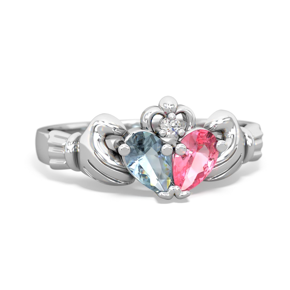 Aquamarine 'Our Heart' Claddagh 14K White Gold ring R2388