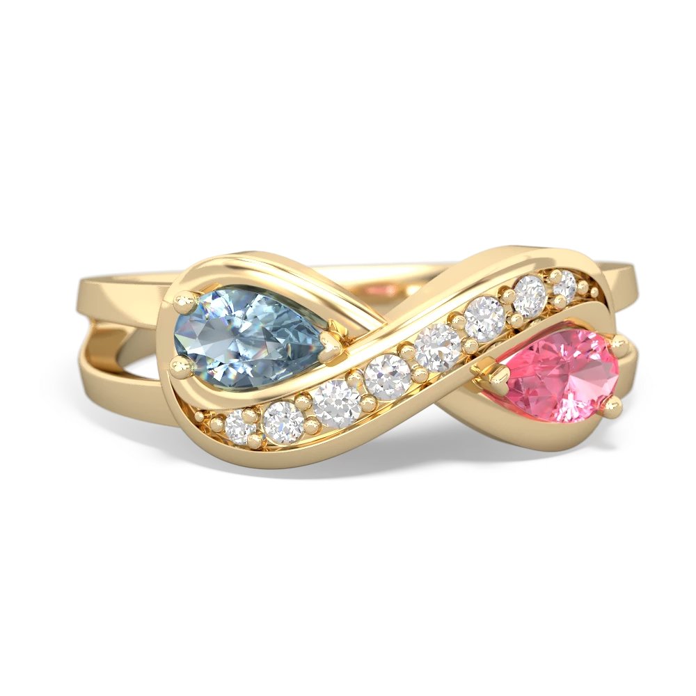 Aquamarine Diamond Infinity 14K Yellow Gold ring R5390
