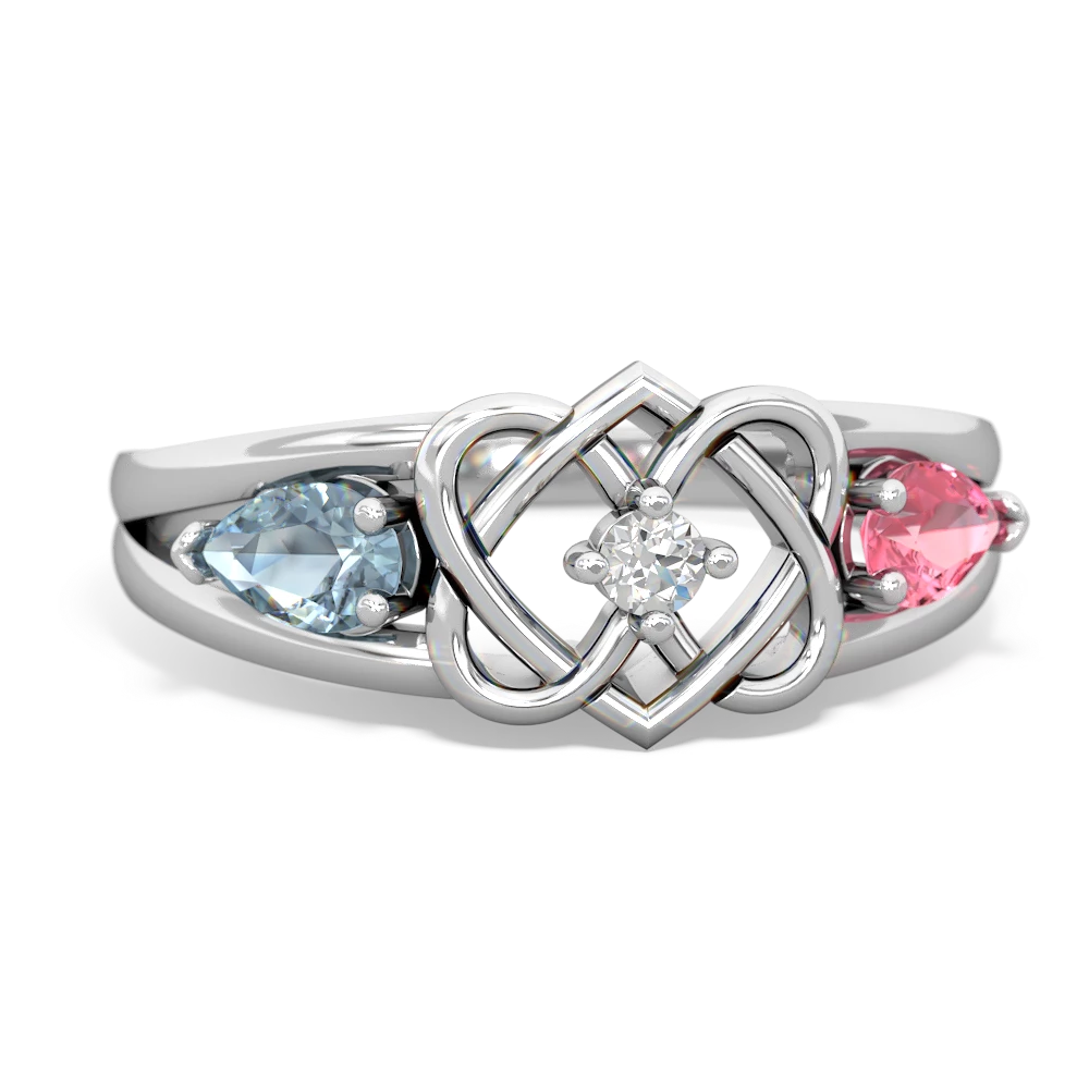 Aquamarine Hearts Intertwined 14K White Gold ring R5880