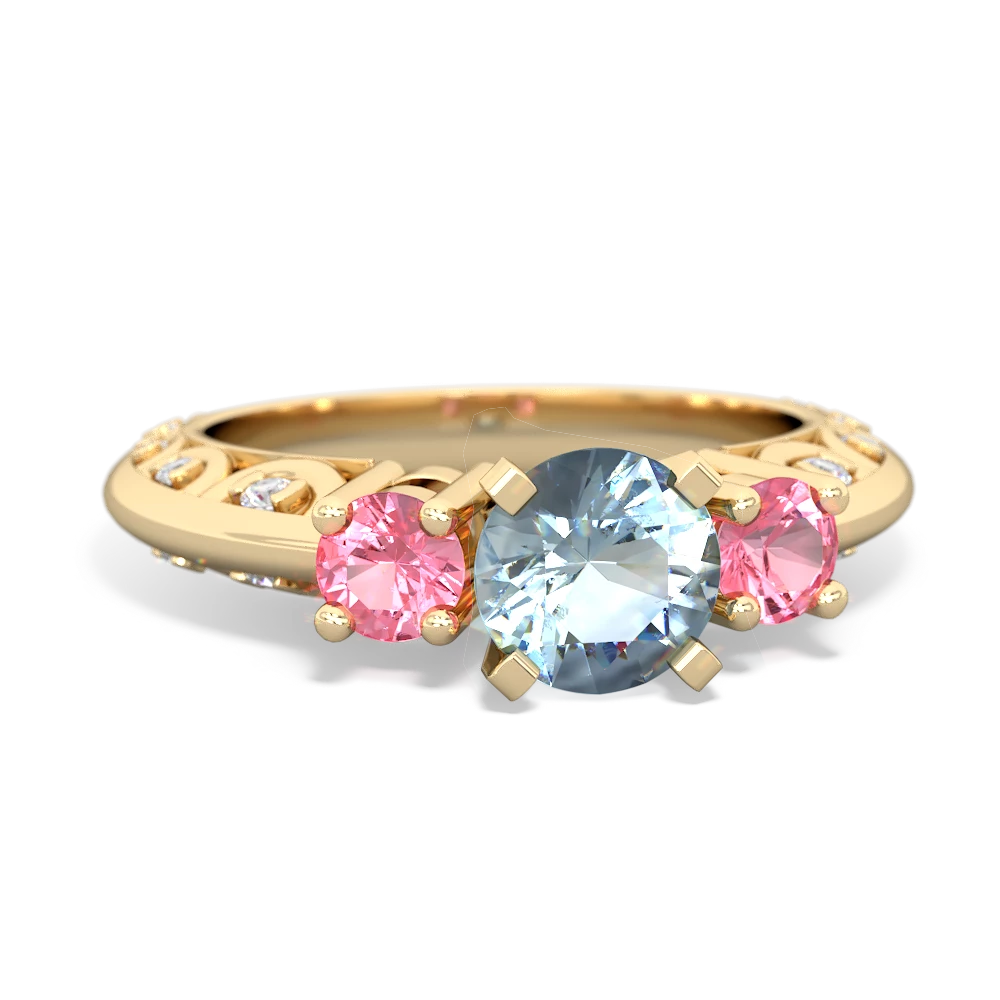 Aquamarine Art Deco Eternal Embrace Engagement 14K Yellow Gold ring C2003