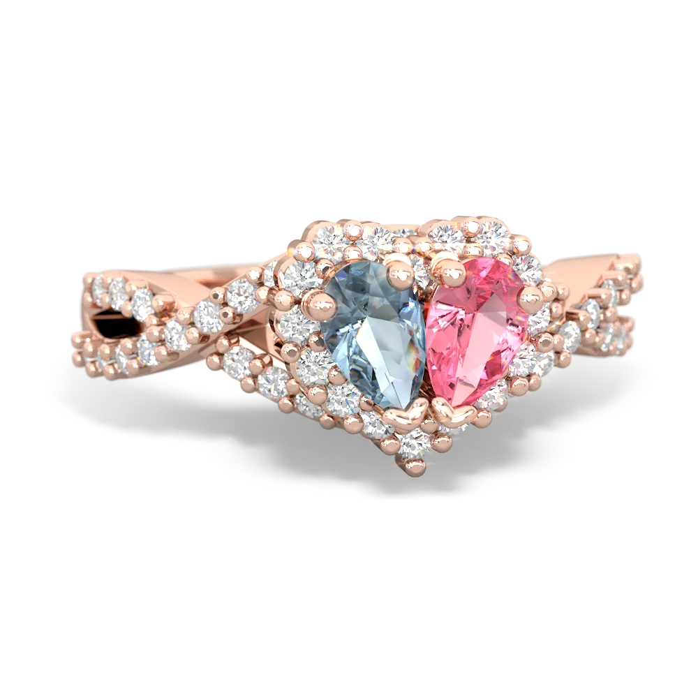 Aquamarine Diamond Twist 'One Heart' 14K Rose Gold ring R2640HRT