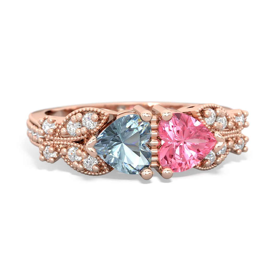 Aquamarine Diamond Butterflies 14K Rose Gold ring R5601