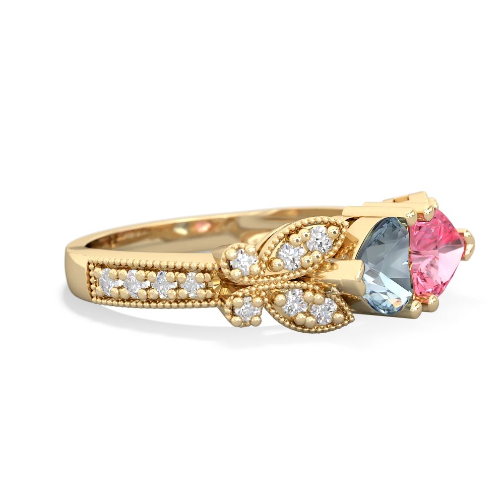 Aquamarine Diamond Butterflies 14K Yellow Gold ring R5601