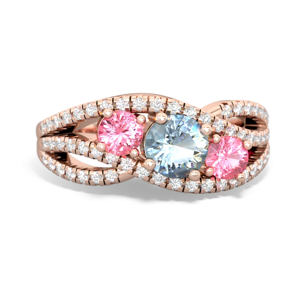 Aquamarine Three Stone Aurora 14K Rose Gold ring R3080