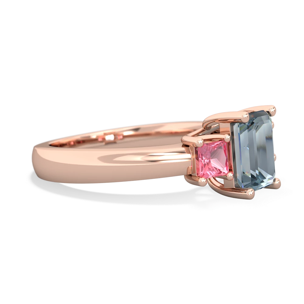 Aquamarine Three Stone Emerald-Cut Trellis 14K Rose Gold ring R4021