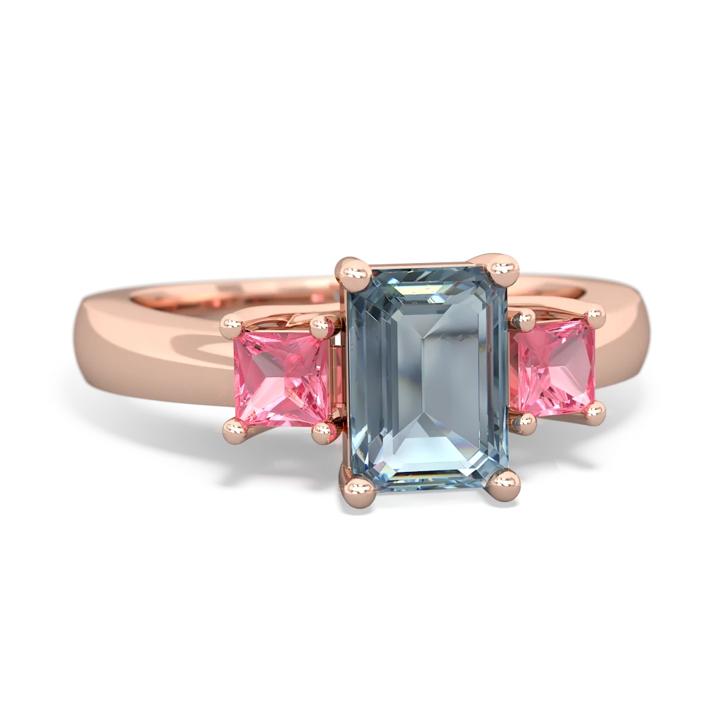 Aquamarine Three Stone Emerald-Cut Trellis 14K Rose Gold ring R4021