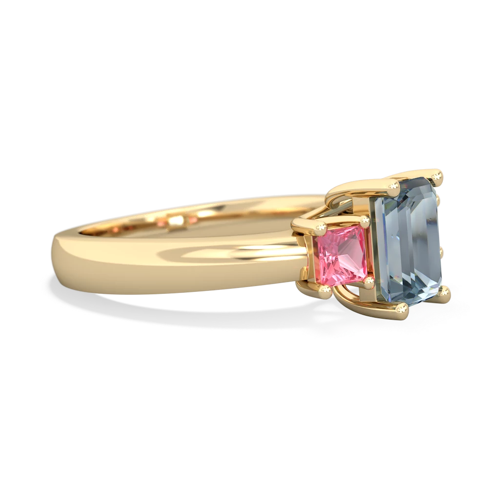 Aquamarine Three Stone Emerald-Cut Trellis 14K Yellow Gold ring R4021