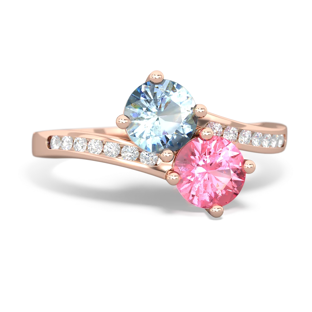 Aquamarine Channel Set Two Stone 14K Rose Gold ring R5303