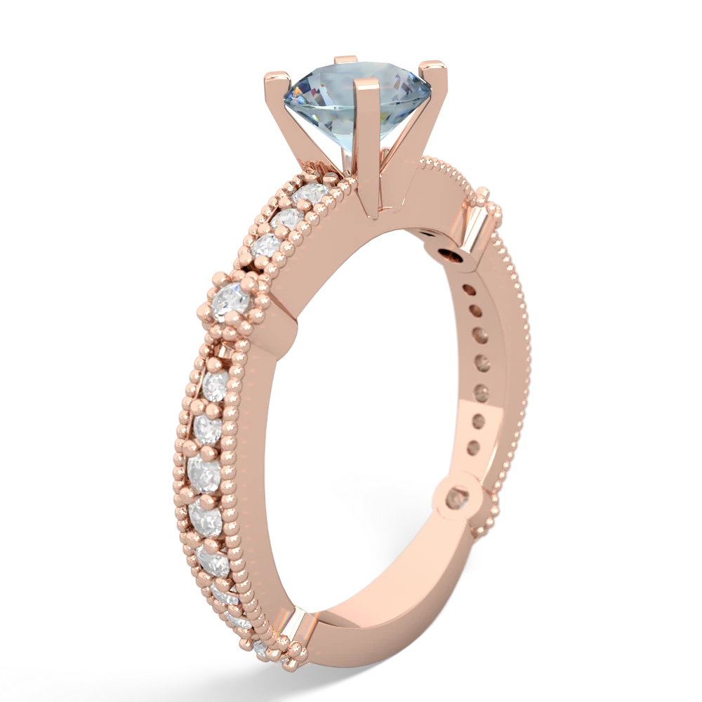 Aquamarine Sparkling Tiara 6Mm Round 14K Rose Gold ring R26296RD