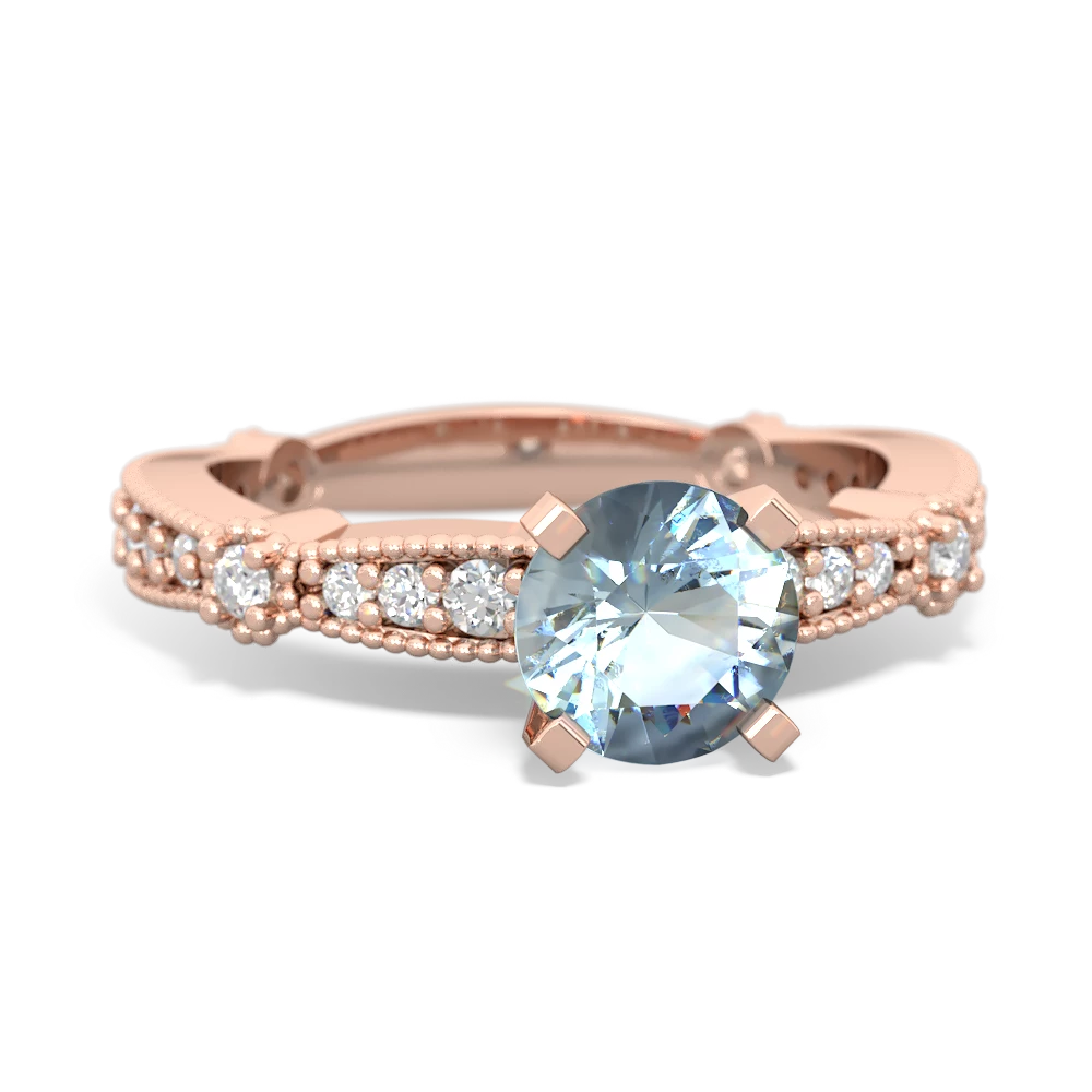 Aquamarine Sparkling Tiara 6Mm Round 14K Rose Gold ring R26296RD