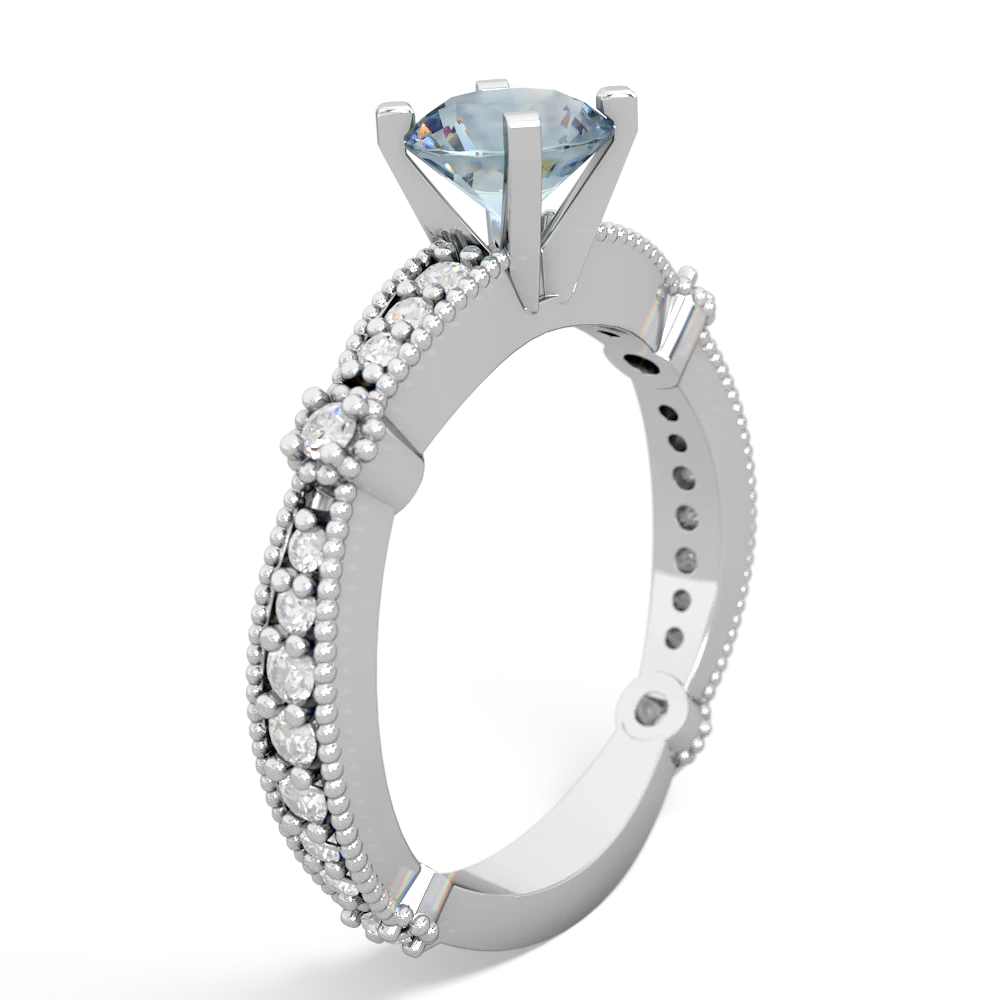 Aquamarine Sparkling Tiara 6Mm Round 14K White Gold ring R26296RD