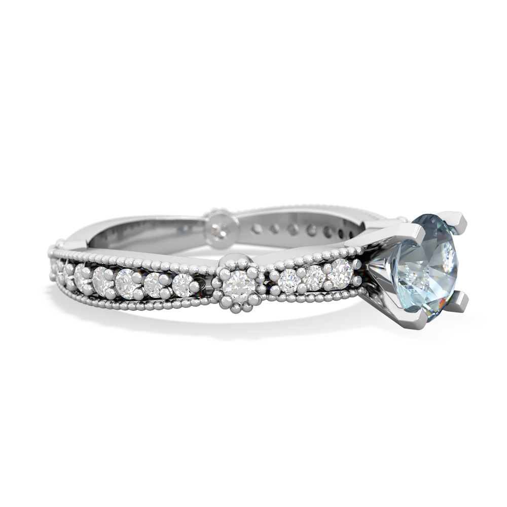 Aquamarine Sparkling Tiara 6Mm Round 14K White Gold ring R26296RD